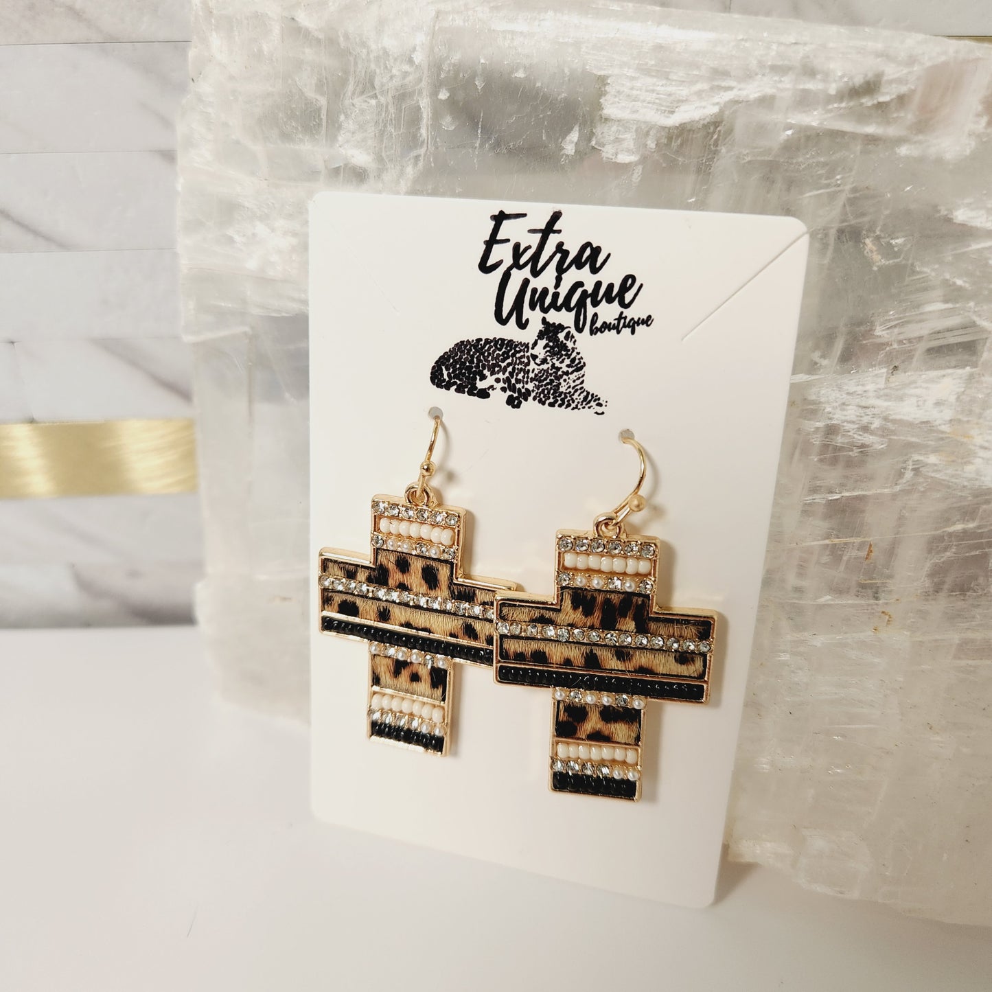 Leopard Western Cross Earrings