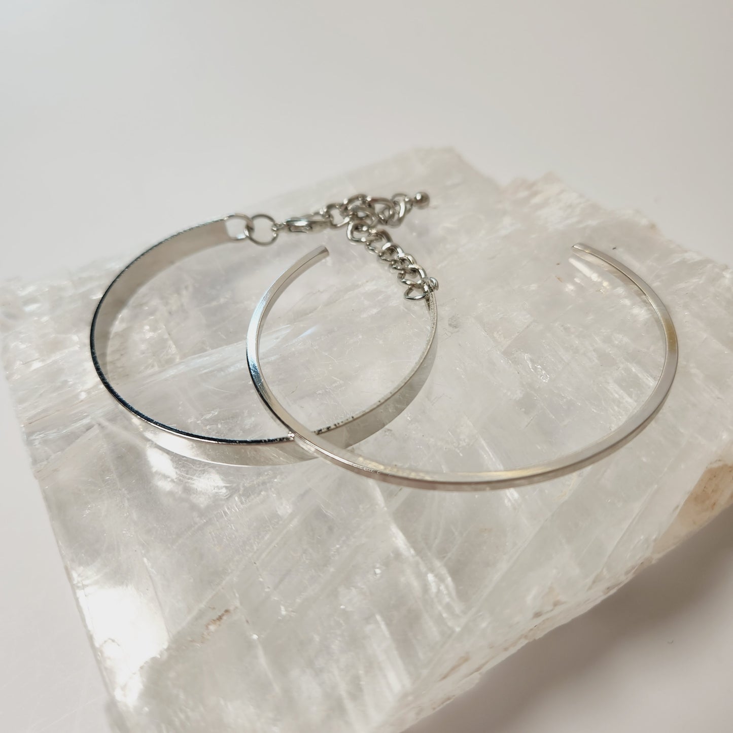 Silvertone Stacking Bracelet Chain and Cuff Set