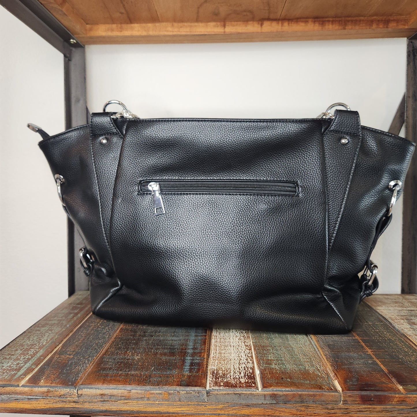 Black Rhinestone Fringe Purse with Silver Accents