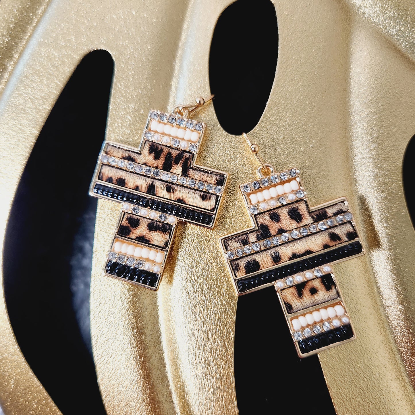Leopard Western Cross Earrings