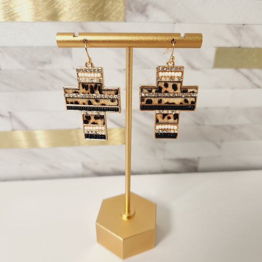 Leopard Western Cross Earrings