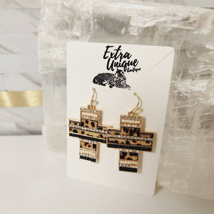 Leopard Western Cross Earrings