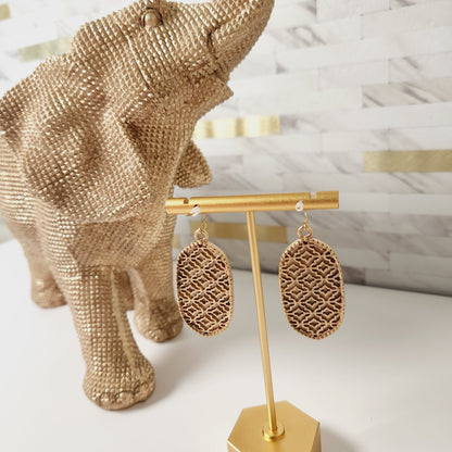 Cow Print Genuine Leather Western Oval Earrings