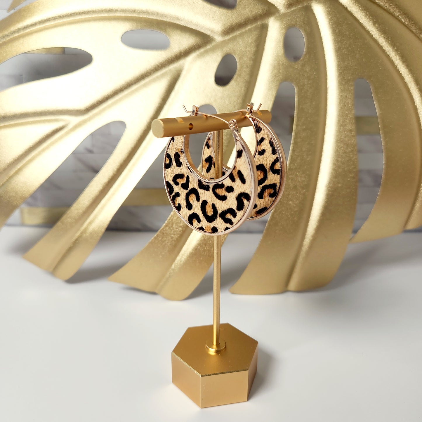 Leopard Genuine Leather Saddle Style Disk Earrings