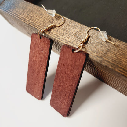 Long Leopard Hair Wood Western Bar Earrings