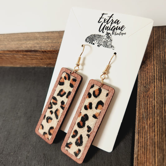 Long Leopard Hair Wood Western Bar Earrings