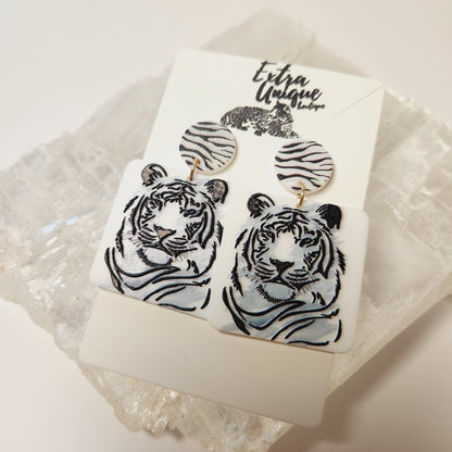 Geometric Tiger Acetate Drop Earrings