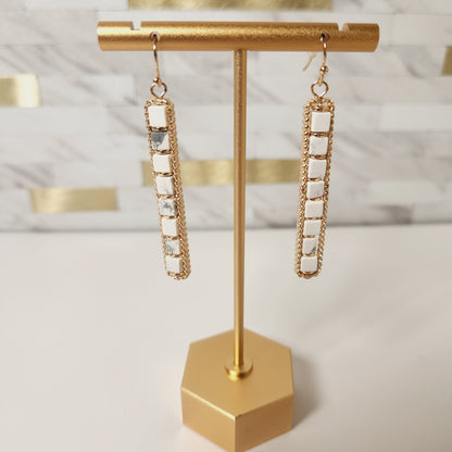 White Semi-Precious Natural Stone Bar Earrings