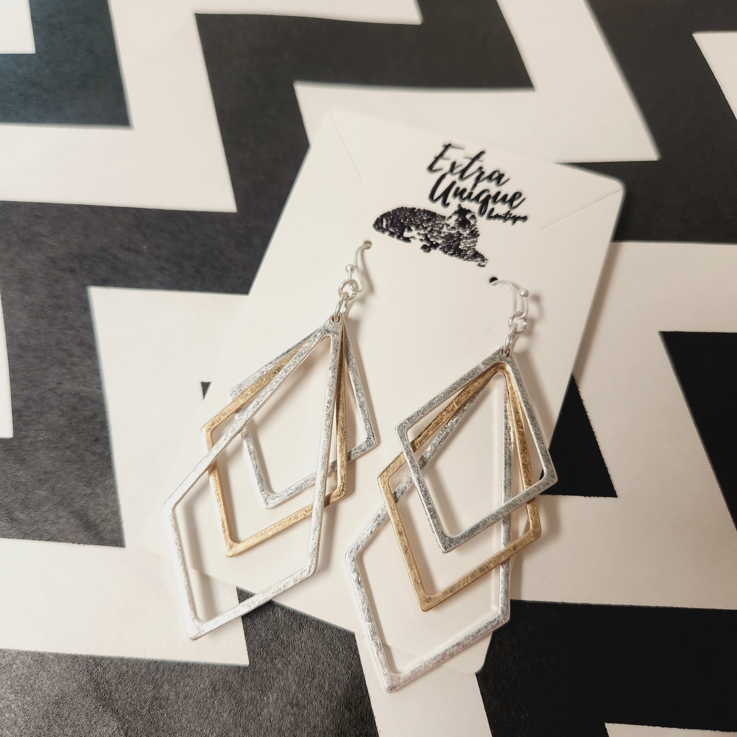 Gold and Silver Tone Prismatic Drop Earrings