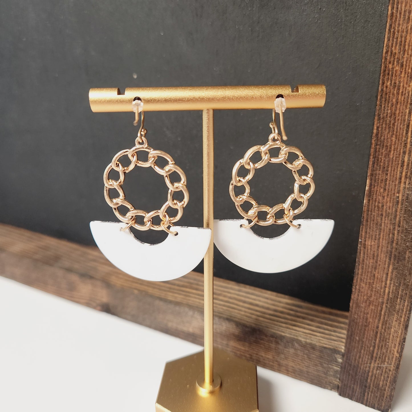 Acrylic Cow Print Metal Tone Chain Link Drop Earrings