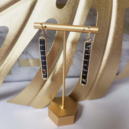 Black Semi-Precious Natural Stone Bar Drop Earrings
