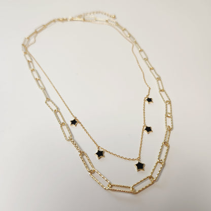 Black Astra Star Layered Goldtone Necklace