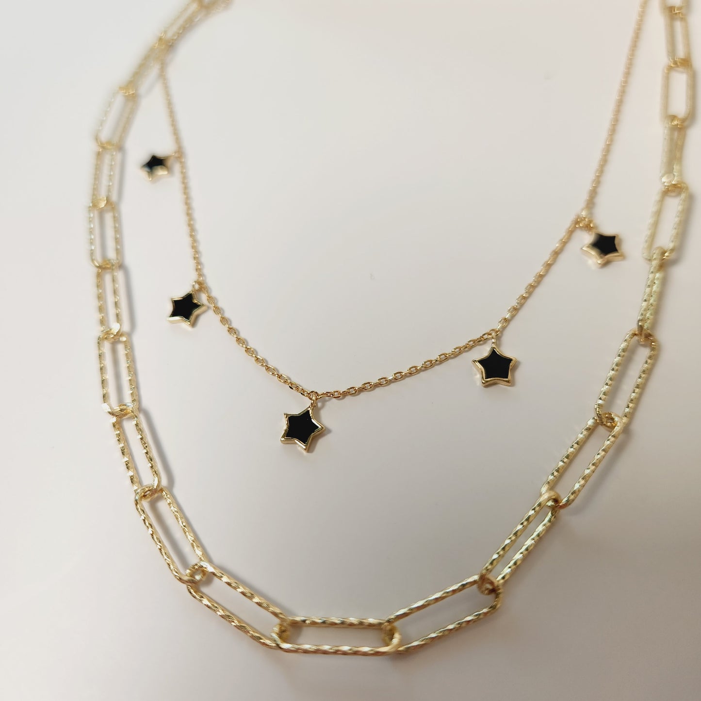 Black Astra Star Layered Goldtone Necklace