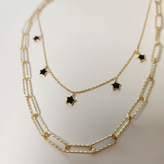 Black Astra Star Layered Goldtone Necklace