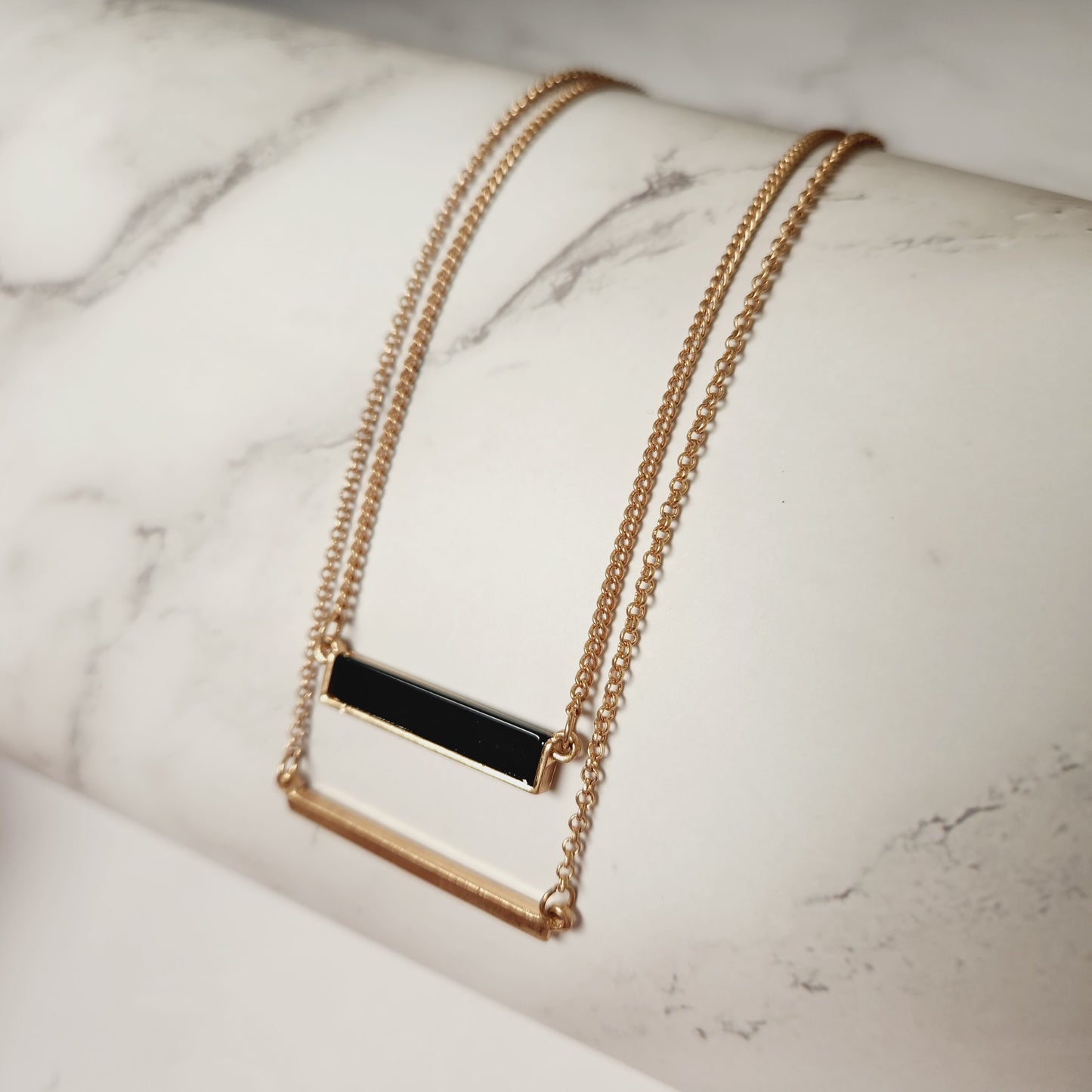 Double Layer Chain Bar Necklace Set Two Piece Stackable Necklace