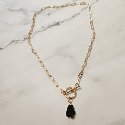Black Druzy Pendant Toggle Necklace