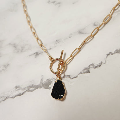 Black Druzy Pendant Toggle Necklace