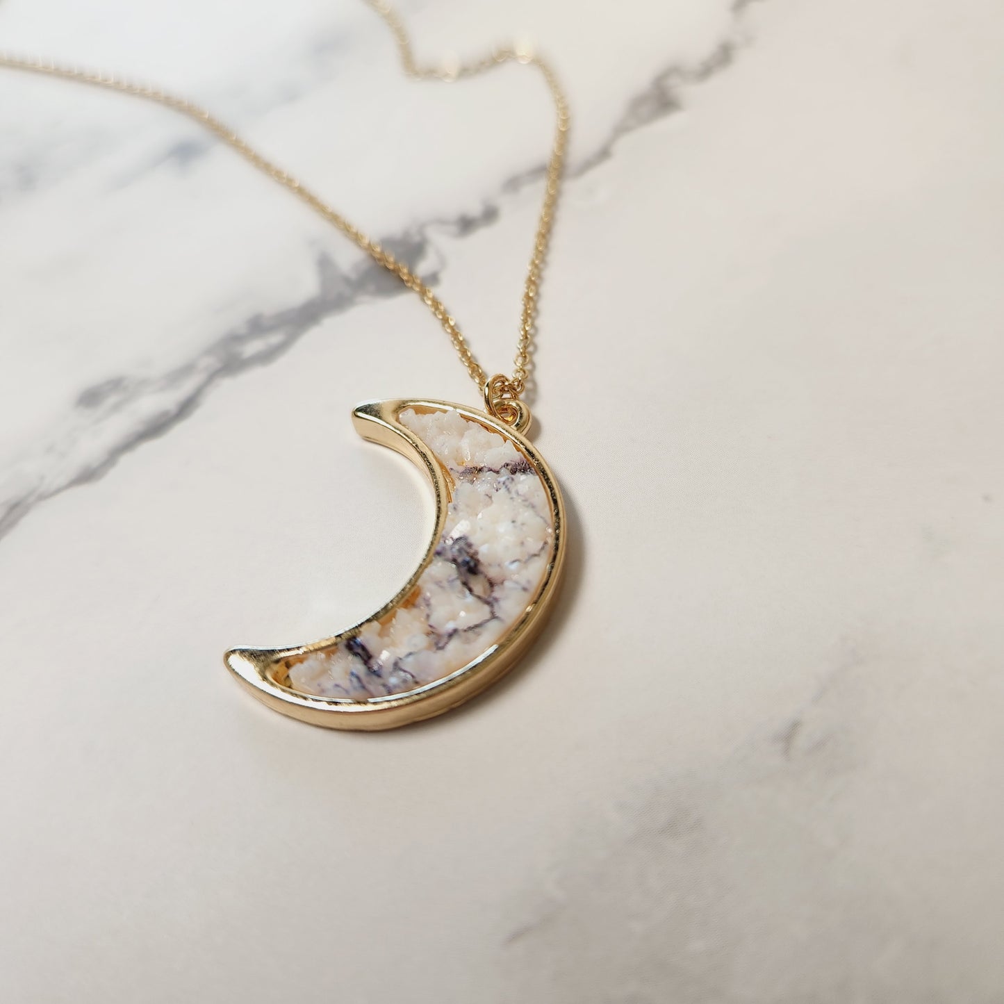 Howlite Druzy Moon Layered Goldtone Necklace