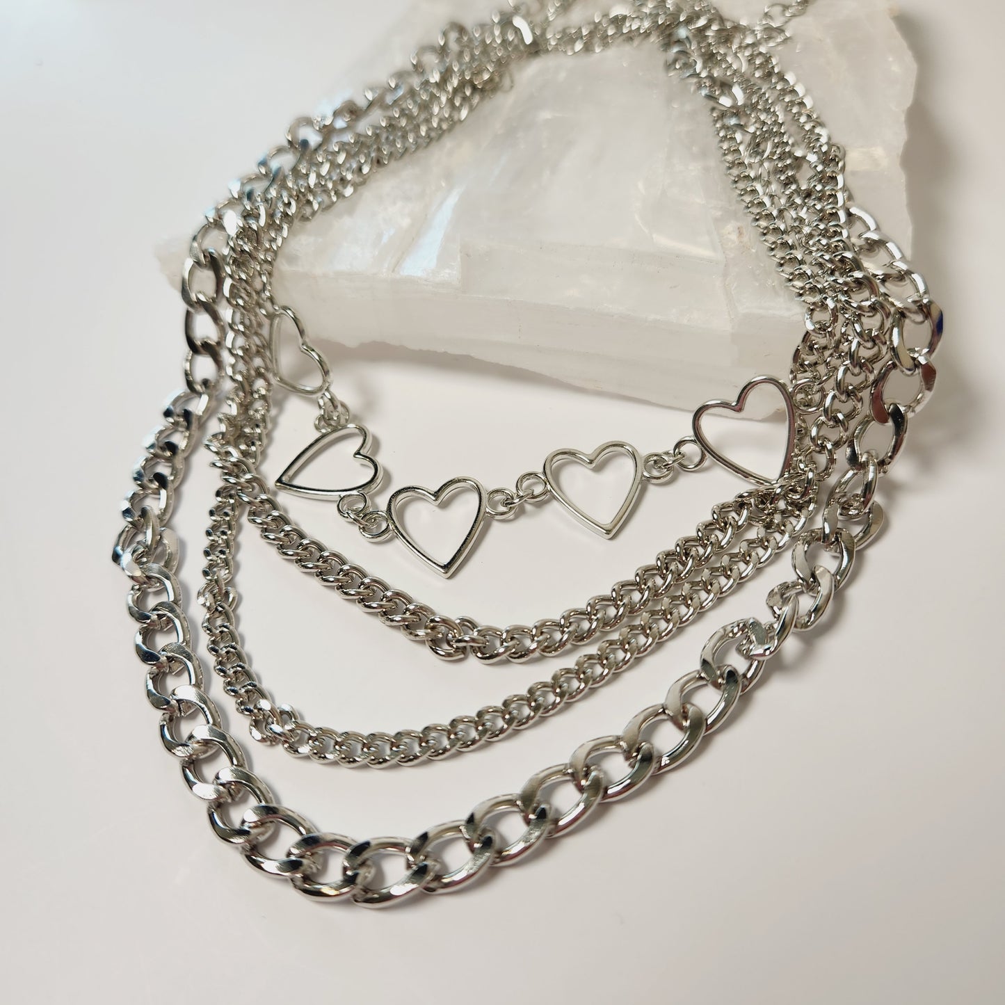 Layered Silver Chain Heart Necklace