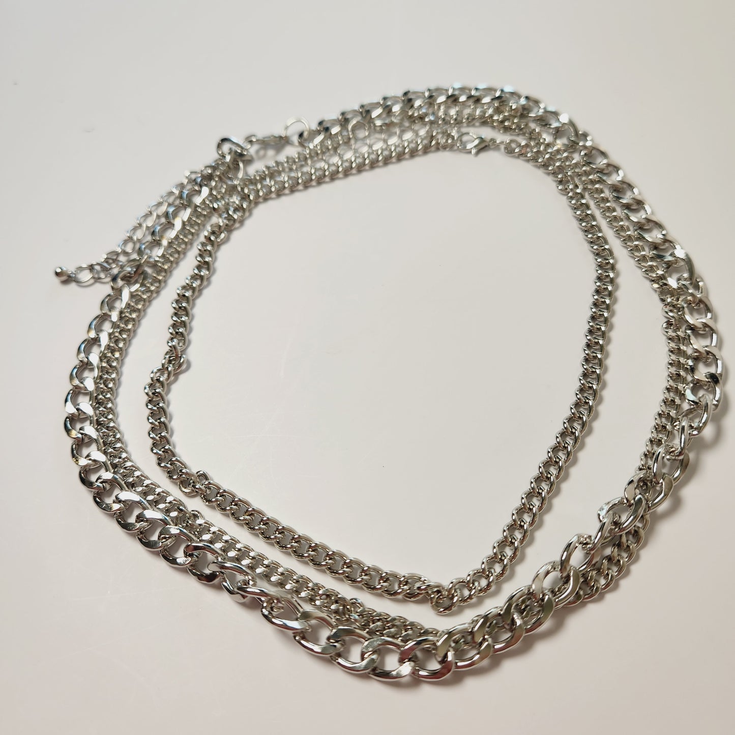 Layered Silver Chain Heart Necklace