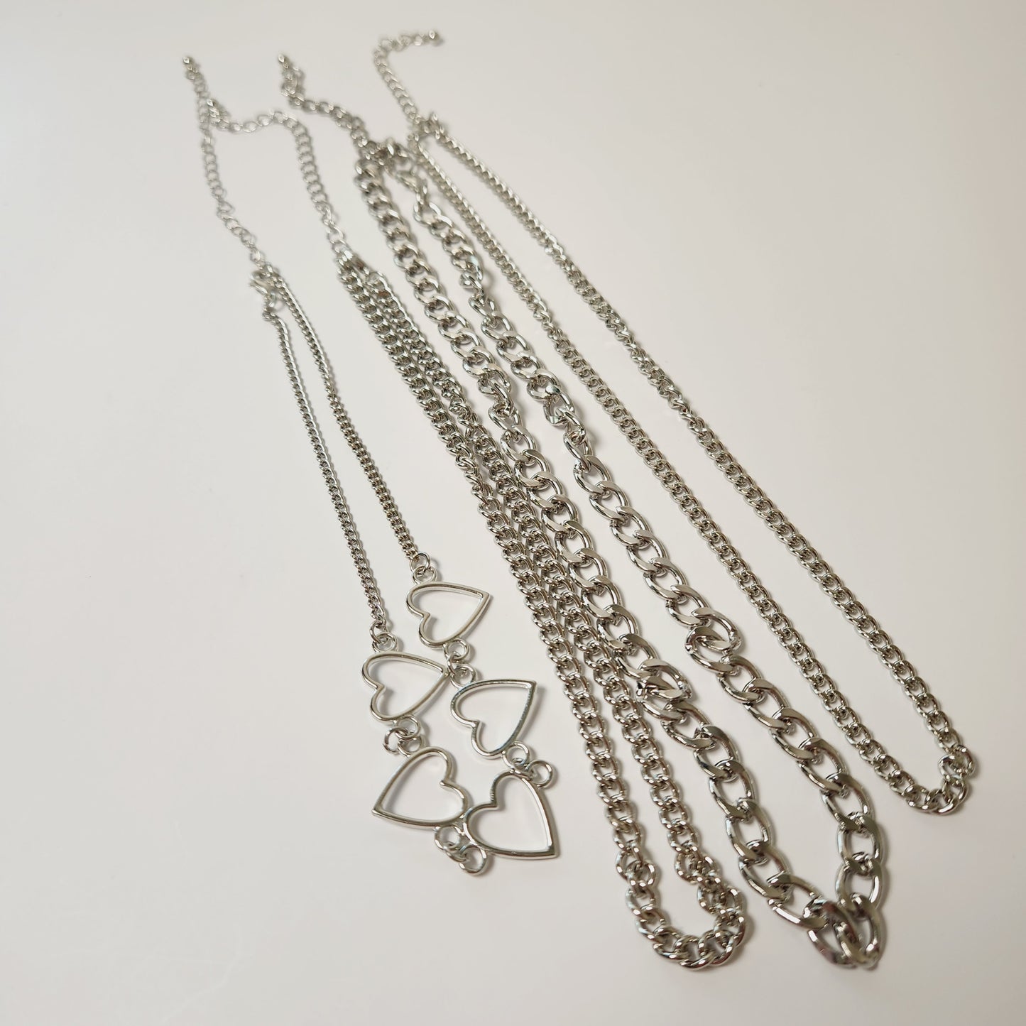 Layered Silver Chain Heart Necklace