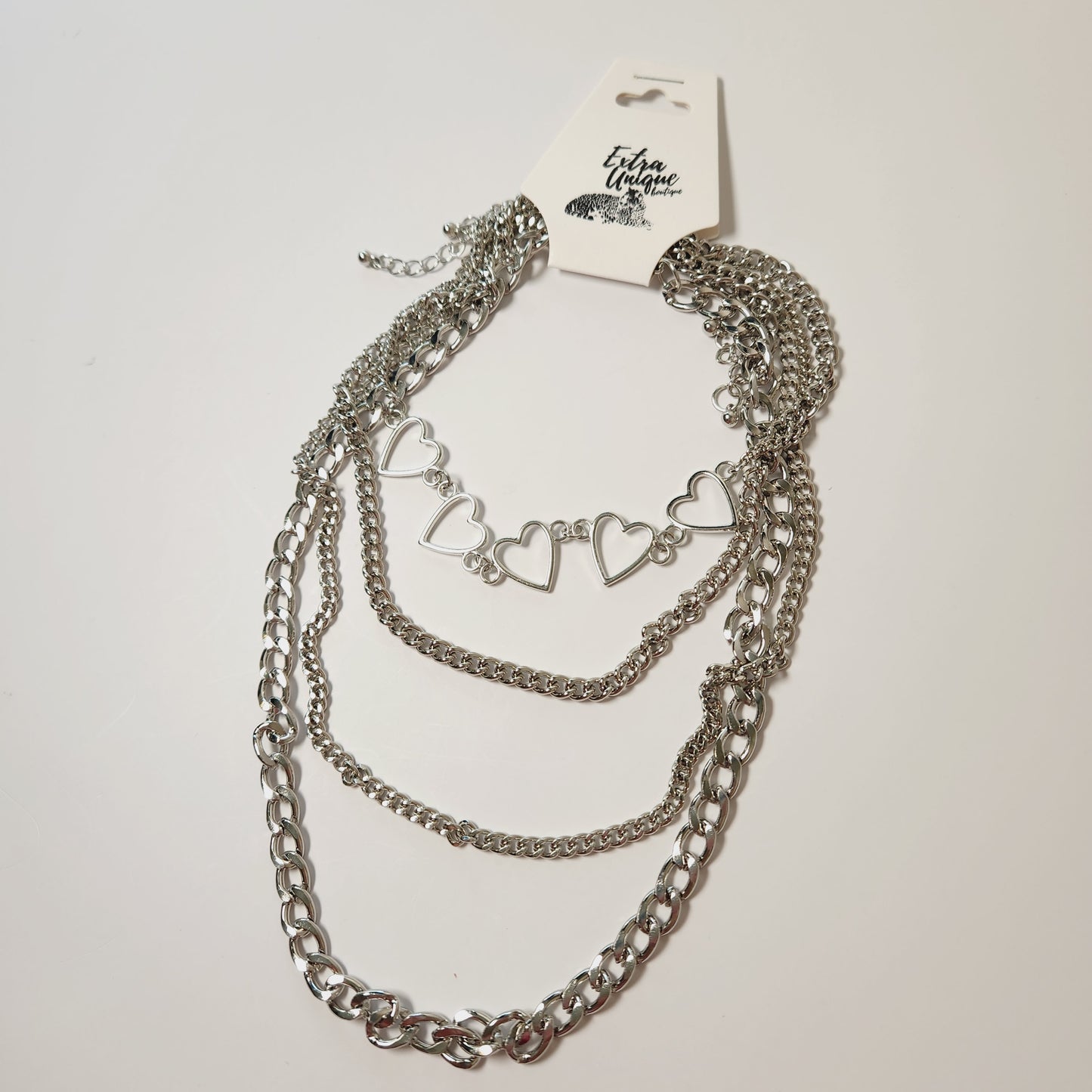 Layered Silver Chain Heart Necklace