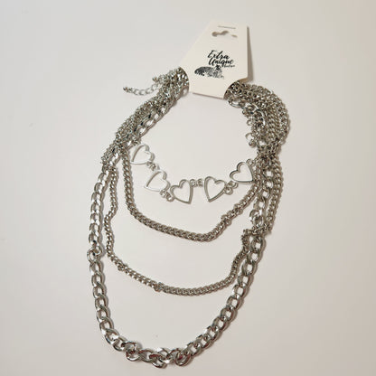 Layered Silver Chain Heart Necklace