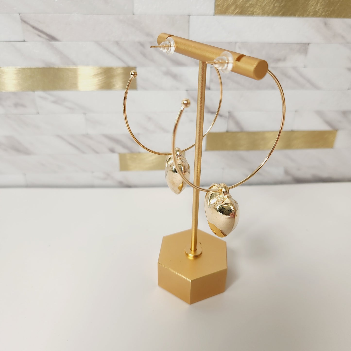 Goldtone Heart Necklace and Earring Set