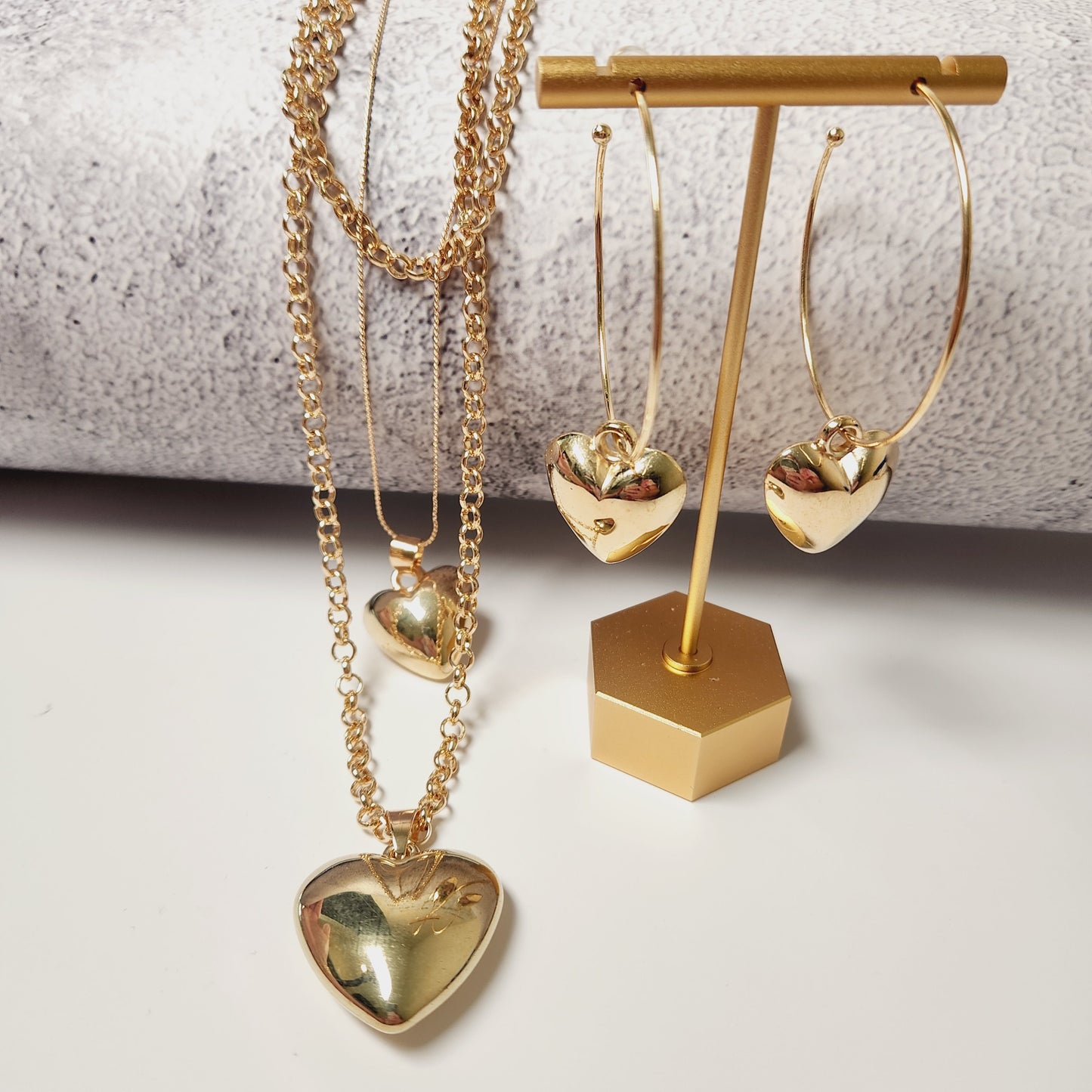 Goldtone Heart Necklace and Earring Set