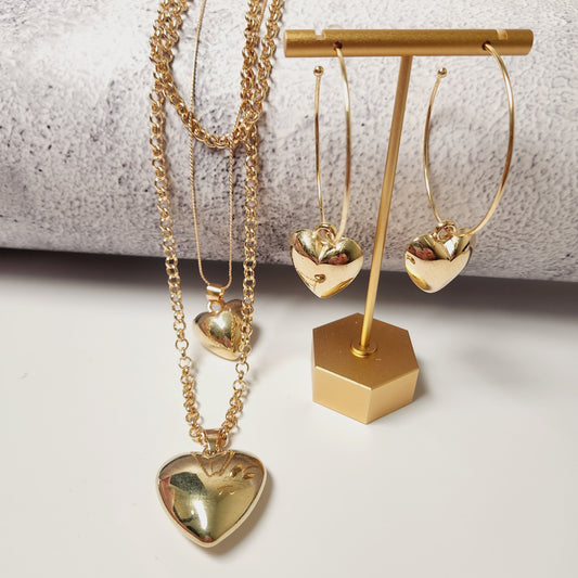Goldtone Heart Necklace and Earring Set