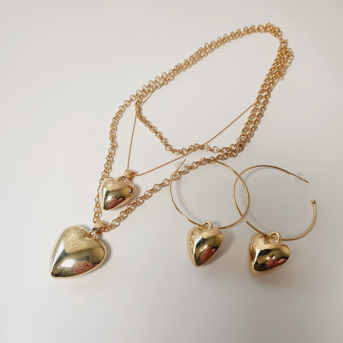 Goldtone Heart Necklace and Earring Set
