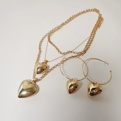 Goldtone Heart Necklace and Earring Set