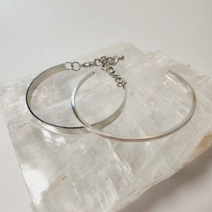 Silvertone Stacking Bracelet Chain and Cuff Set