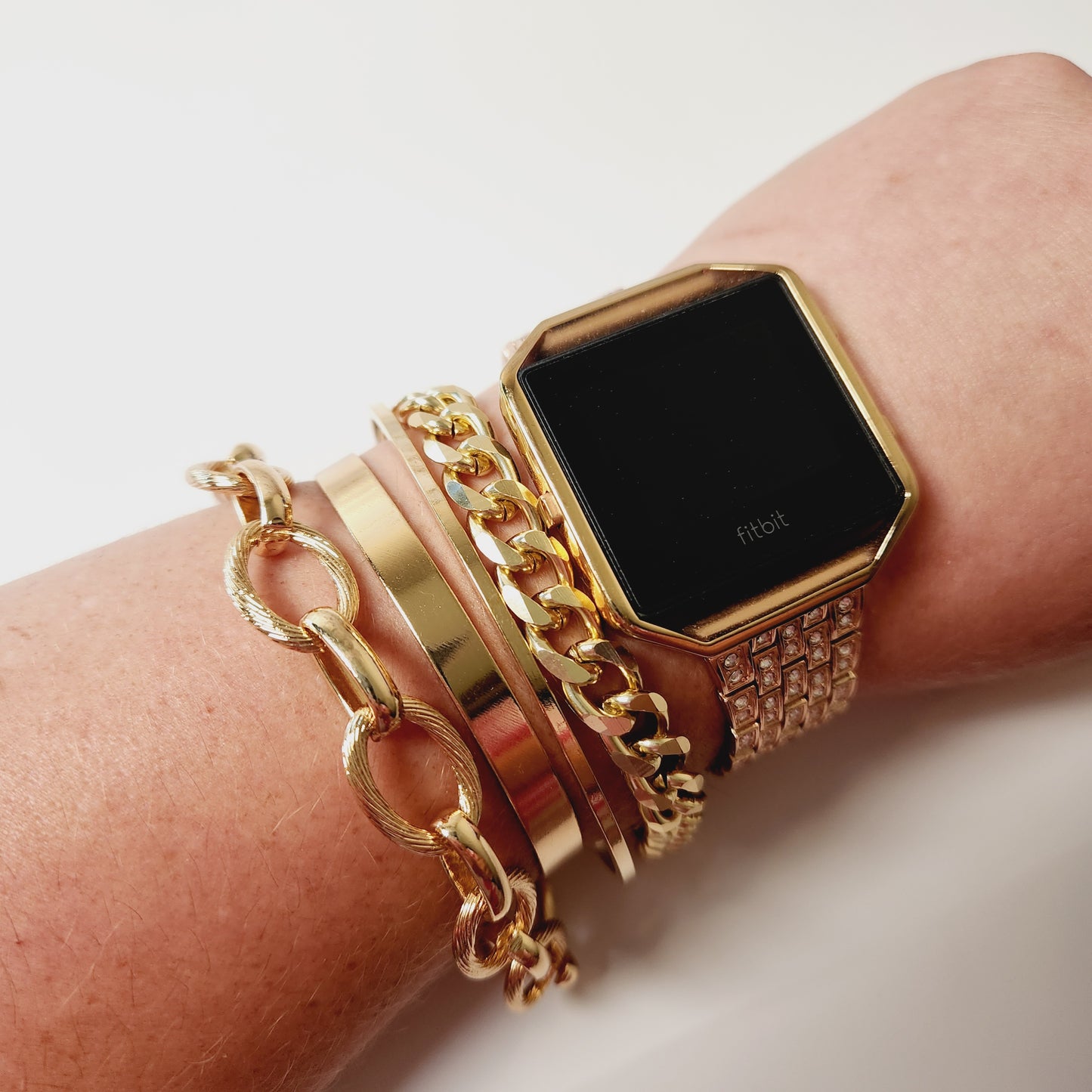 Goldtone Stacking Bracelet Chain and Cuff Set