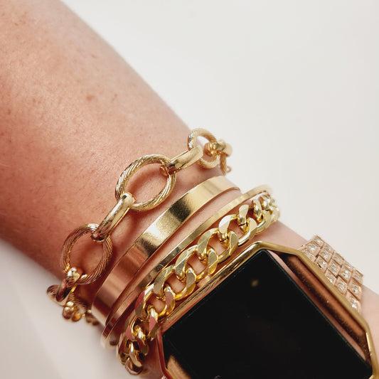 Goldtone Stacking Bracelet Chain and Cuff Set