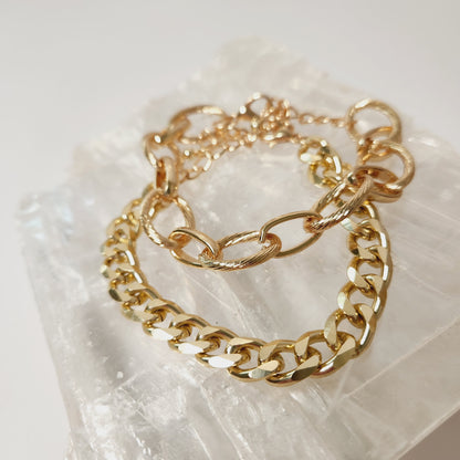 Goldtone Stacking Bracelet Chain and Cuff Set