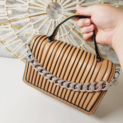 Tan Rhinestone Chain Crossbody Purse