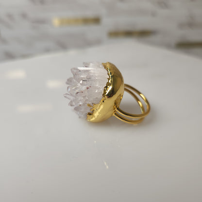 Natural Raw Clear Quartz Stone Adjustable Ring