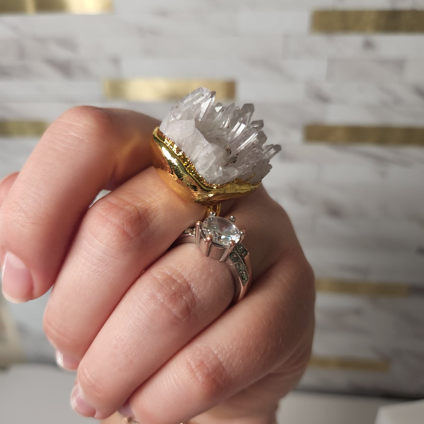 Natural Raw Clear Quartz Stone Adjustable Ring