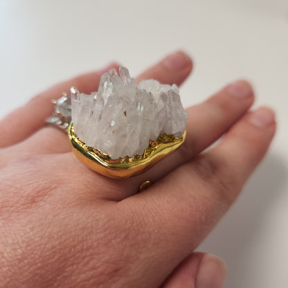 Natural Raw Clear Quartz Stone Adjustable Ring