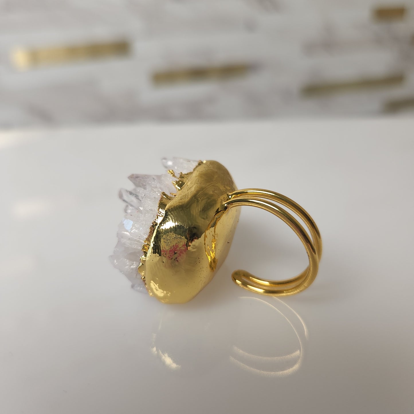 Natural Raw Clear Quartz Stone Adjustable Ring