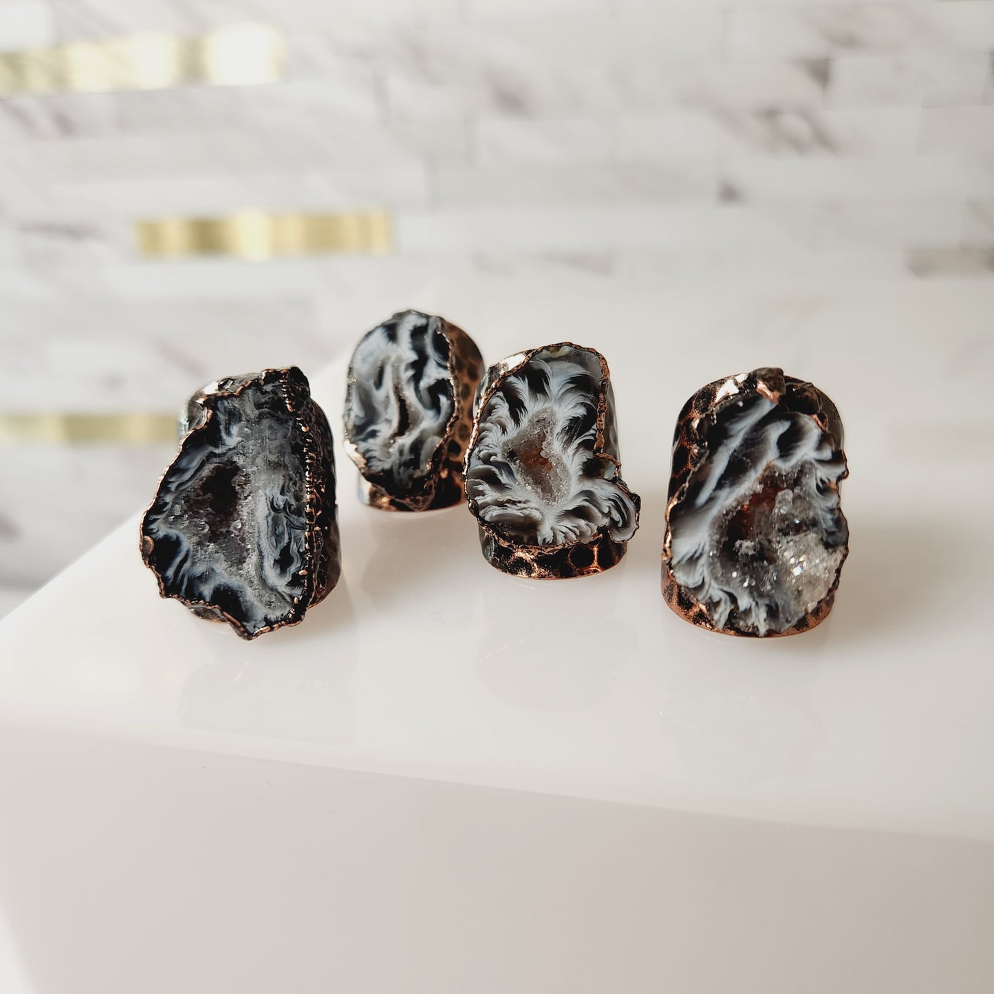 Natural Druzy Agate Gemstone Adjustable Ring
