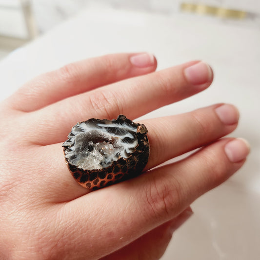 Natural Druzy Agate Gemstone Adjustable Ring