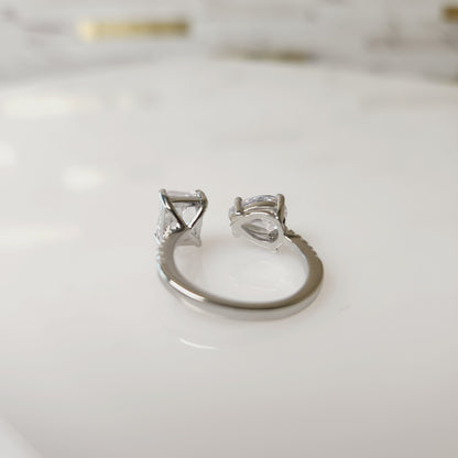 Zircon Stone Adjustable Double Stone Silver Ring