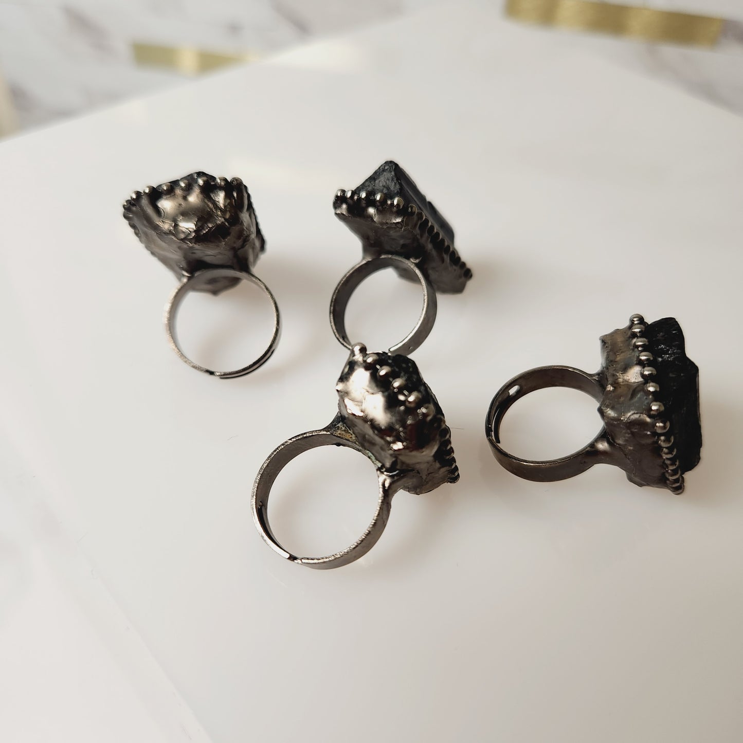 Raw Black Tourmaline Crystal Adjustable Ring