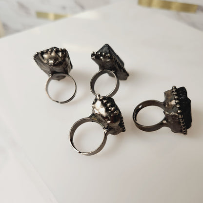 Raw Black Tourmaline Crystal Adjustable Ring