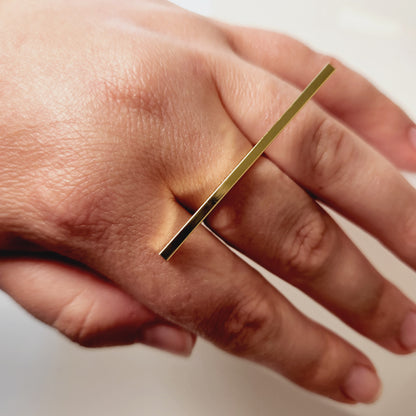 Goldtone Long Square Bar Ring