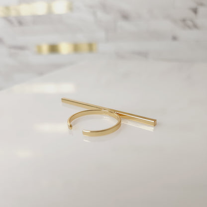 Goldtone Long Square Bar Ring