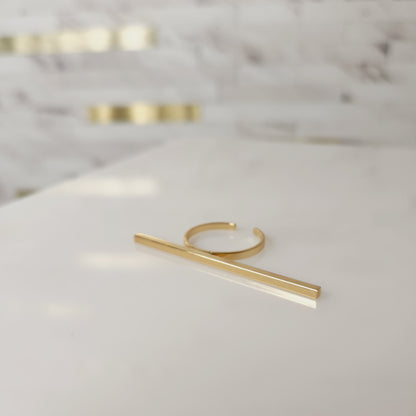 Goldtone Long Square Bar Ring