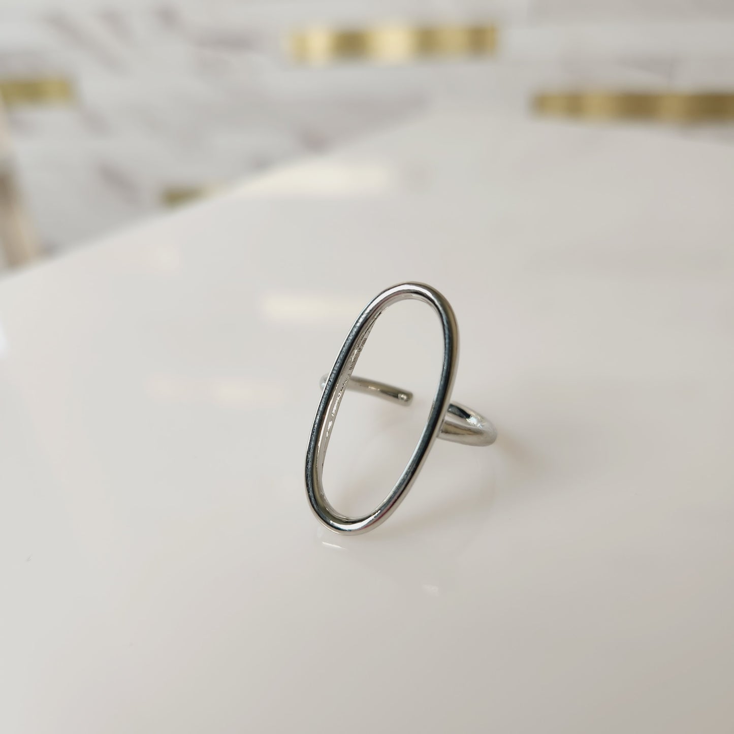 Simple Oval Silvertone Adjustable Ring